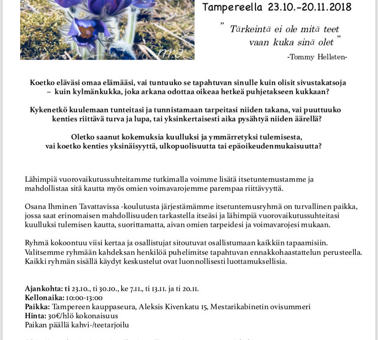 Itsetuntemusryhmä Tampereella 23.10.-20.11.